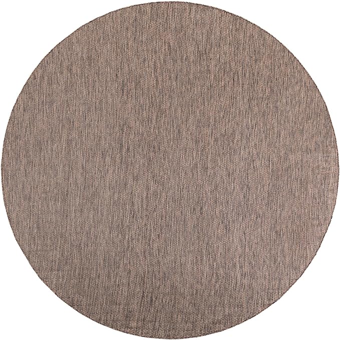 Unique Loom Outdoor Solid Collection Area Rug (10' Round Light Brown/Ivory) - Image 3