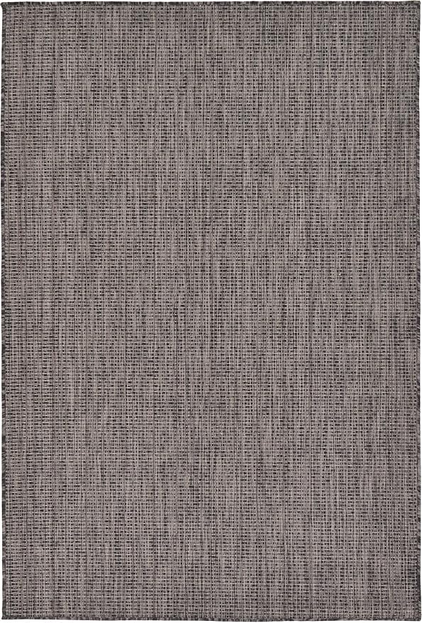 Unique Loom Collection Casual Transitional Solid Heathered Indoor/Outdoor Flatweave Area Rug (4' 1" x 6' 1" Rectangle, Black/Ivory) by UniqueLoom