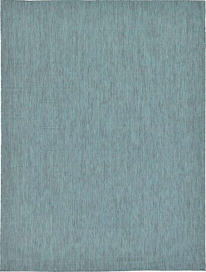 Unique Loom Collection Casual Transitional Solid Heathered Indoor/Outdoor Flatweave Area Rug (9' x 12' Rectangle, Teal/Navy Blue) - Image 4