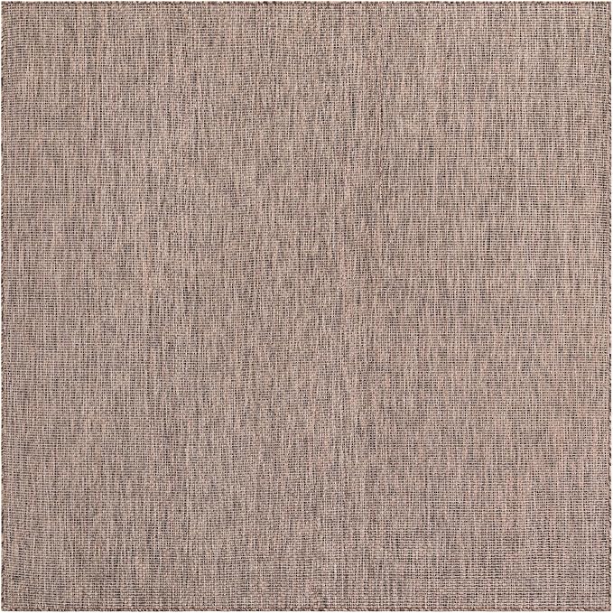 Unique Loom Outdoor Solid Collection Area Rug (7' 10" Square Light Brown/Ivory) - Image 3