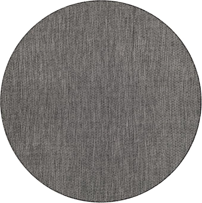 Unique Loom Outdoor Solid Collection Area Rug (5' 3" Round Black/Ivory) - Image 3