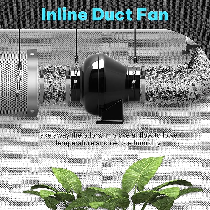 iPower 4 Inch 195 CFM Inline Duct Exhaust Fan Air Vent Booster Ventiliation Blower for Grow Tent, Attic, HVAC, Basements or Kitchens, Low Noise, Black - Image 7