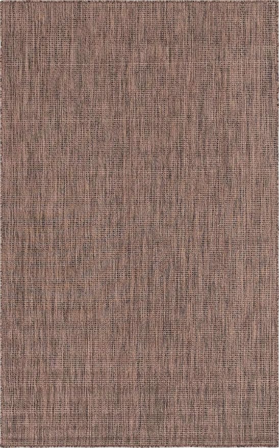 Unique Loom Collection Casual Transitional Solid Heathered Indoor/Outdoor Flatweave Area Rug (5' 3" x 8' Rectangle, Light Brown/Ivory) - Image 7