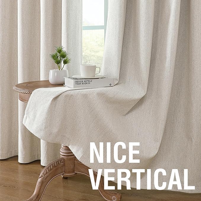 H.VERSAILTEX Chenille Linen Curtains 108 inches Long 100% Black Out Curtains, Textured Linen Look Draperies Grommet with White Flocking Coating Back, 2 Panels, Heathered Natural(Not Solid) - Image 6