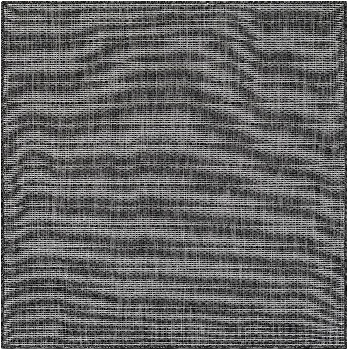 Unique Loom Outdoor Solid Collection Area Rug (5' 3" Square Black/Ivory) - Image 3