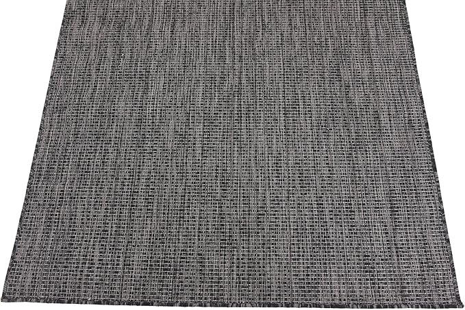 Unique Loom Collection Casual Transitional Solid Heathered Indoor/Outdoor Flatweave Area Rug (4' 1" x 6' 1" Rectangle, Black/Ivory) - Image 6