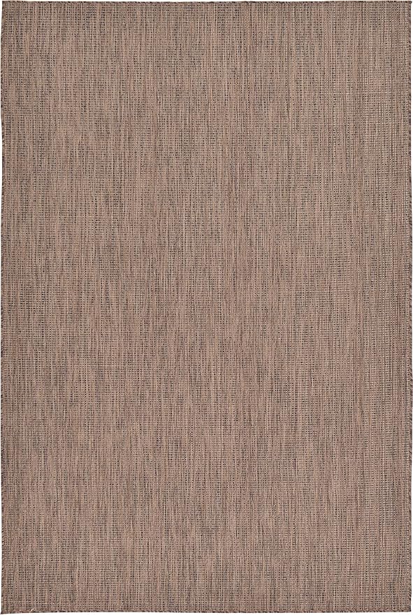 Unique Loom Collection Casual Transitional Solid Heathered Indoor/Outdoor Flatweave Area Rug (6' 1" x 9' Rectangle, Light Brown/Ivory) - Image 6