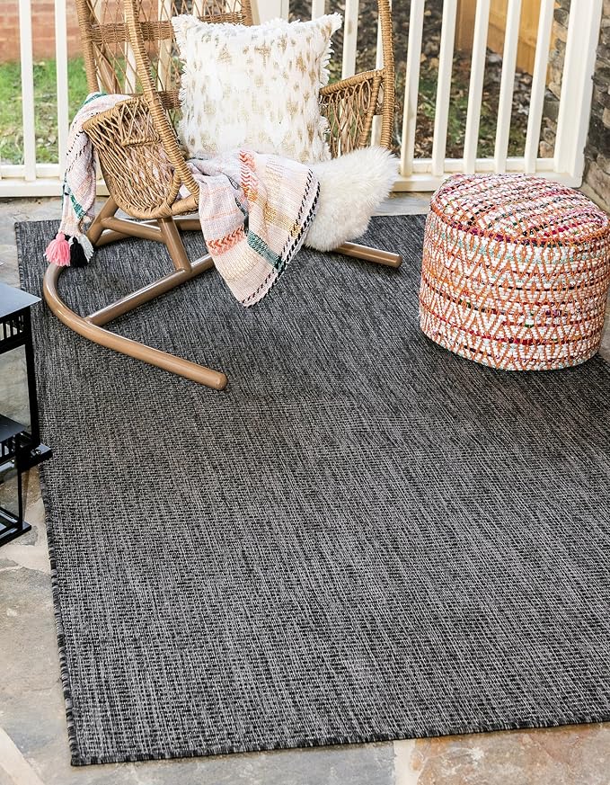 Unique Loom Collection Casual Transitional Solid Heathered Indoor/Outdoor Flatweave Area Rug (5' 1" x 8' Rectangle, Black/Ivory) by UniqueLoom
