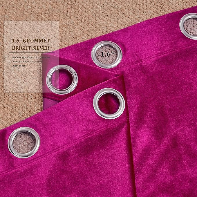 BULBUL Living Room Velvet Window Curtains 96 inch Length- 2 Panels Hot Pink Blackout Window Drapes Curtain Thermal Insulated Room Darkening Decor Grommet Curtains for Bedroom - Image 3