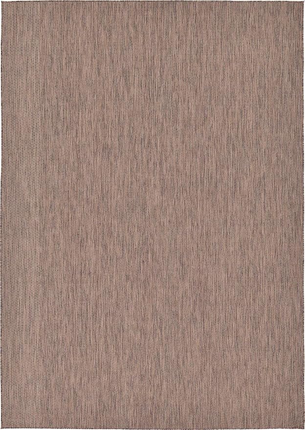 Unique Loom Collection Casual Transitional Solid Heathered Indoor/Outdoor Flatweave Area Rug (8' x 11' 4" Rectangle, Light Brown/Ivory) - Image 7