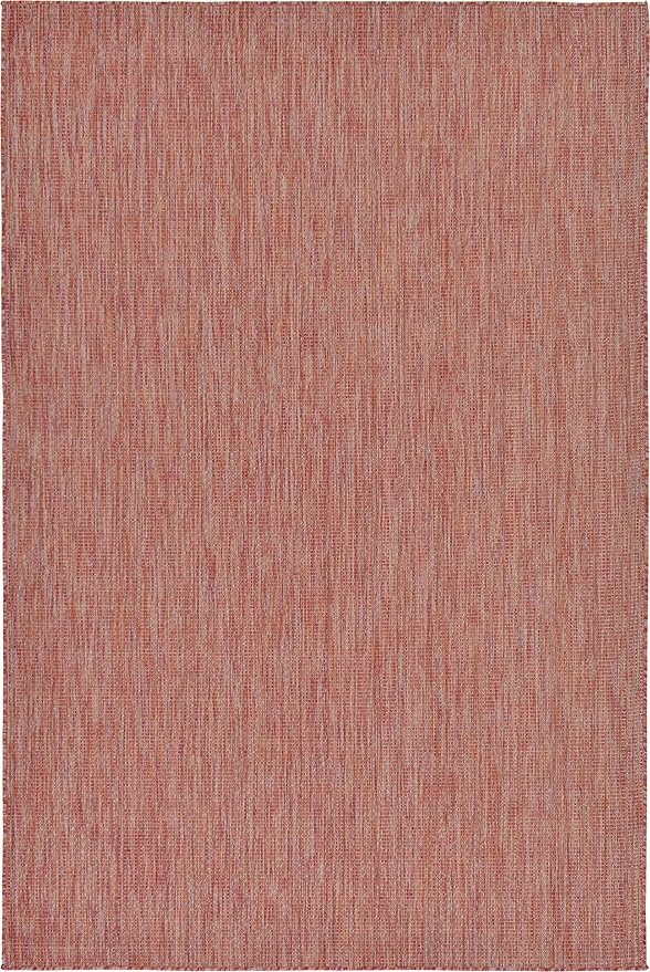 Unique Loom Collection Casual Transitional Solid Heathered Indoor/Outdoor Flatweave Area Rug (6' 1" x 9' Rectangle, Rust Red/Beige) - Image 7