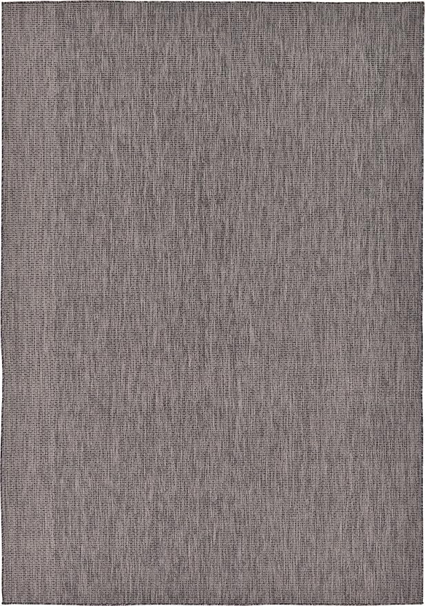 Unique Loom Collection Casual Transitional Solid Heathered Indoor/Outdoor Flatweave Area Rug (8' x 11' 4" Rectangle, Black/Ivory) by UniqueLoom