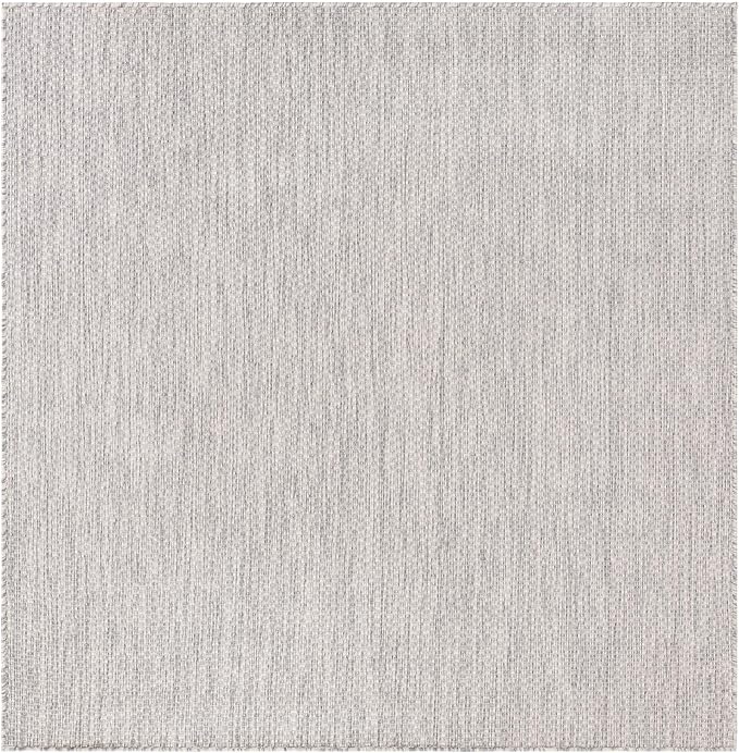 Unique Loom Outdoor Solid Collection Area Rug (6' 1" Square Light Gray/Ivory) - Image 3