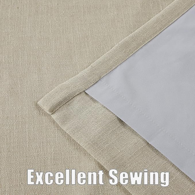 Kayne Studio Sand Pinch Pleated Full Blackout Curtains 90 Inch, Linen Blend Thermal Insulated Soundproof Room Darkening Back Tab Window Drapes with Hooks for Living Room Bedroom(2 Panels, 40"x90") - Image 6