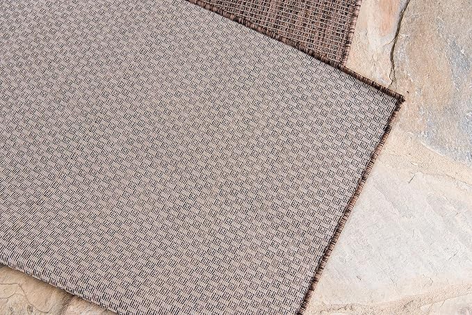 Unique Loom Collection Casual Transitional Solid Heathered Indoor/Outdoor Flatweave Area Rug (7' 1" x 10' Rectangle, Light Brown/Ivory) - Image 8