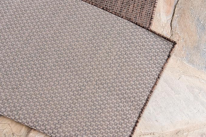 Unique Loom Collection Casual Transitional Solid Heathered Indoor/Outdoor Flatweave Area Rug (6' 1" x 9' Rectangle, Light Brown/Ivory) - Image 5