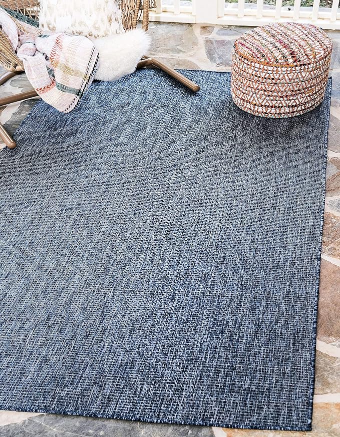 Unique Loom Collection Casual Transitional Solid Heathered Indoor/Outdoor Flatweave Area Rug (5' 3" x 8' Rectangle, Blue/Navy Blue) - Image 4