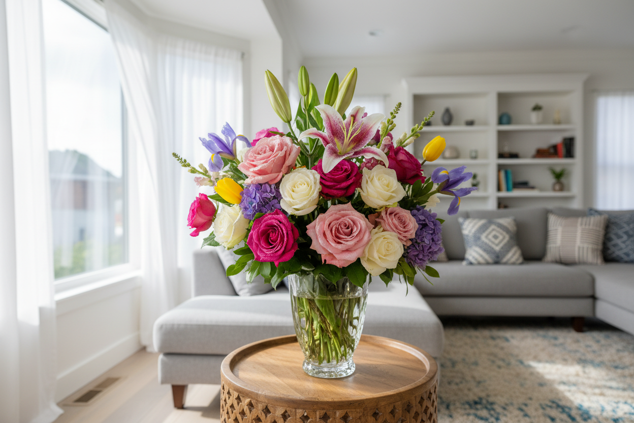 "Absolutely love my new floral arrangement from FloraVale! The colors are vibrant, and it instantly brightened up my living room. The quality is amazing and it feels so fresh, even days later."